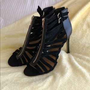 Black Ankle peekaboo Boot.Heel.Sandals.New w/o tag